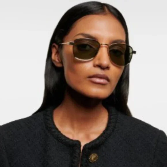 Saint Laurent SL741 003 Sunglasses Gold Square Frame, Green  display picture 1